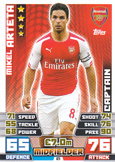 Mikel Arteta Arsenal 2014/15 Topps Match Attax Captain #C01